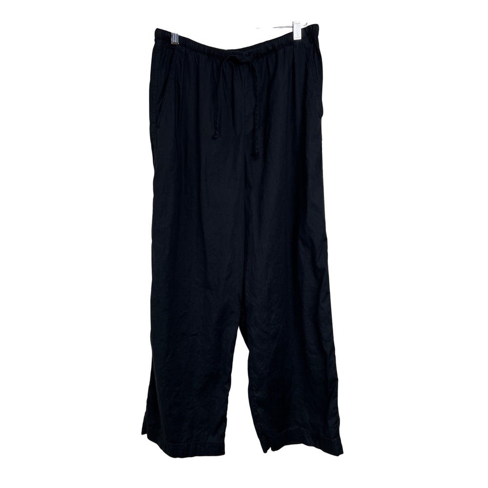 Athleta Linen Blend Wide Leg Pants Women Small Black Drawstring Casual Comfy C11